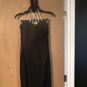 Formal black with Rhinestone neck and slit on left side- Fully lined -Size S